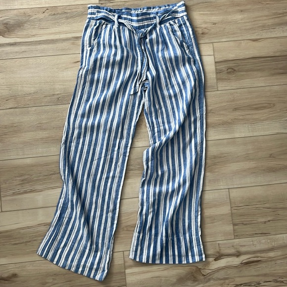 Super Fun Blue and White Stripe Beach Pqnts with Elastic Waist and Tie - Picture 1 of 6